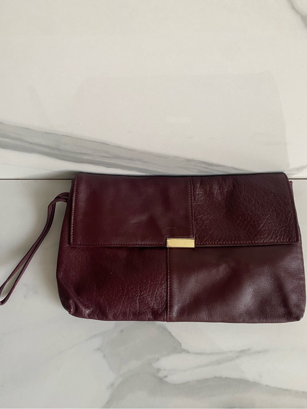 Burgundy Pebbled / Soft Leather Clutch Wristlet Solid Fall Travel Minimalist